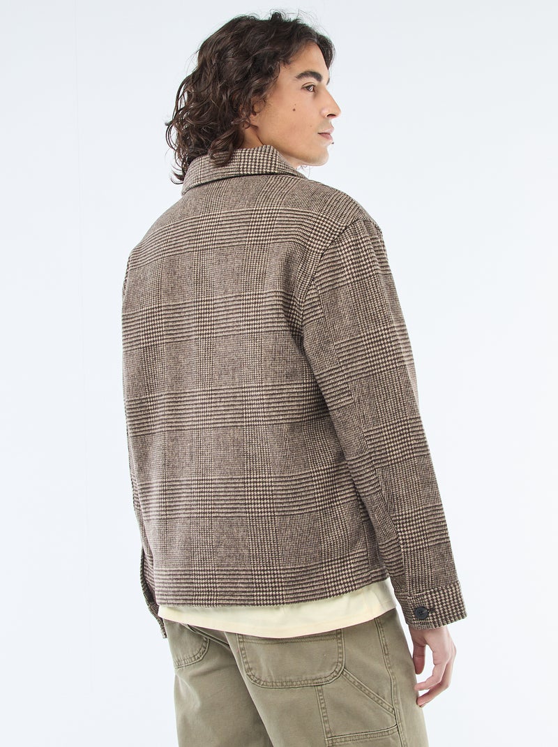 Sobrecamisa quente lisa com bolsos de aba Castanho - Kiabi