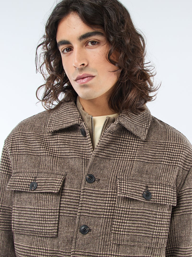 Sobrecamisa quente lisa com bolsos de aba Castanho - Kiabi