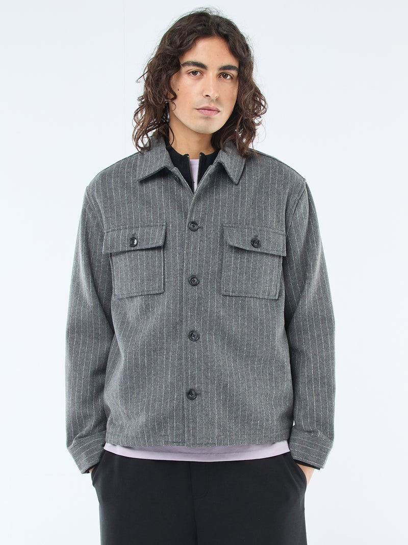 Sobrecamisa quente lisa com bolsos de aba Cinza - Kiabi