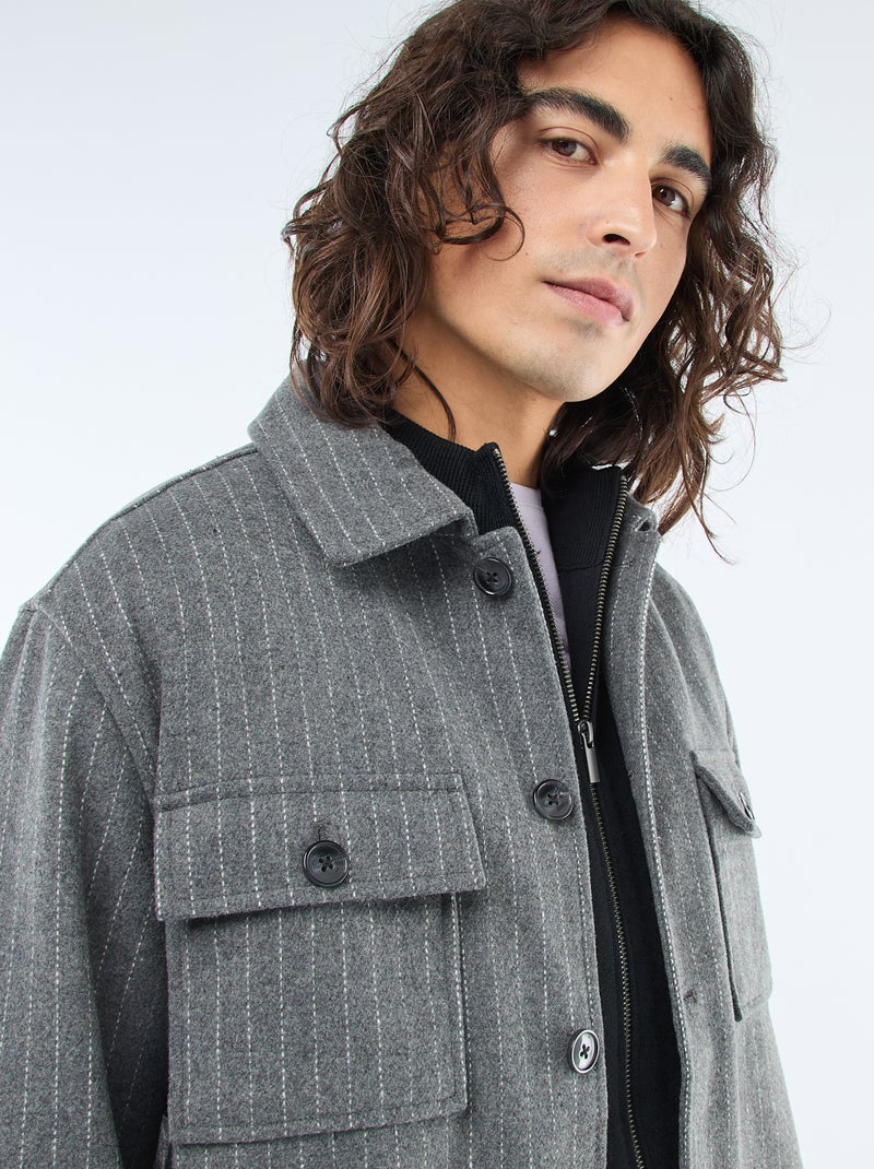 Sobrecamisa quente lisa com bolsos de aba Cinza - Kiabi