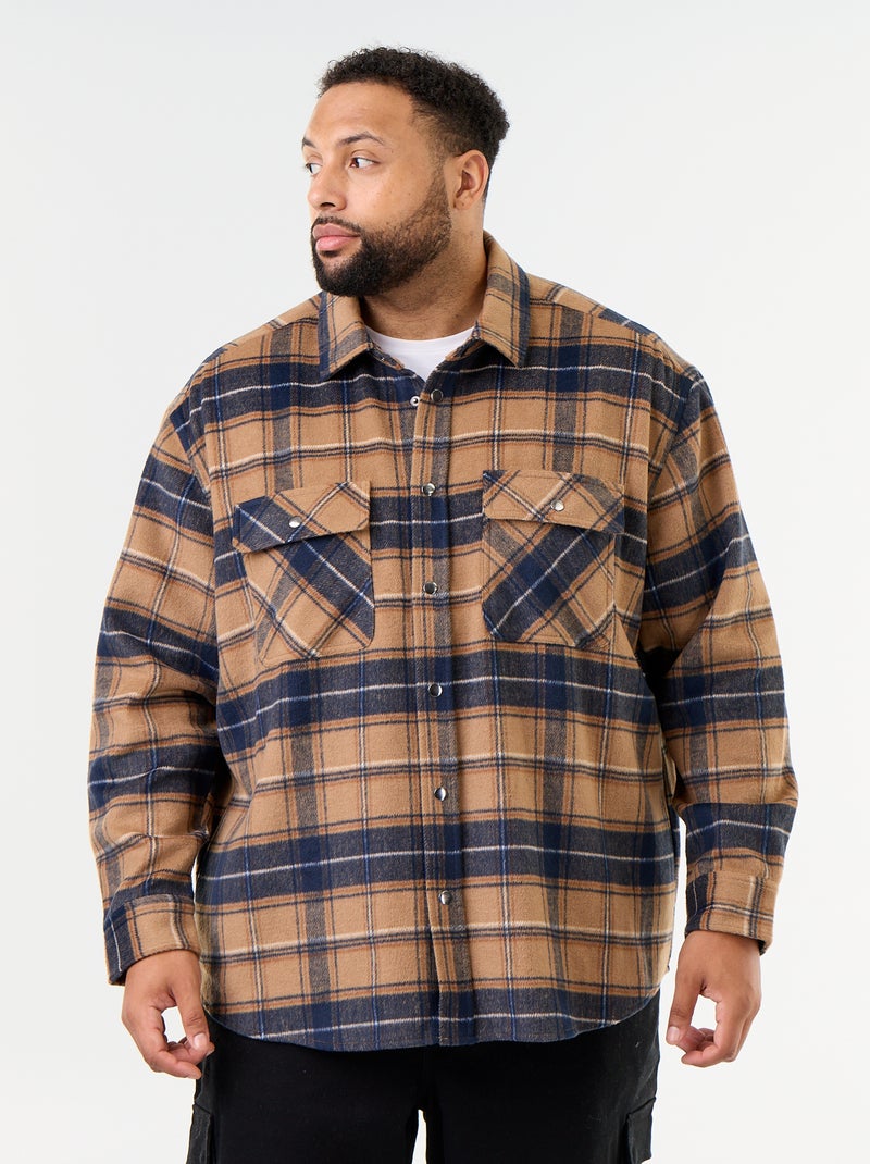 Sobrecamisa xadrez Bege - Kiabi