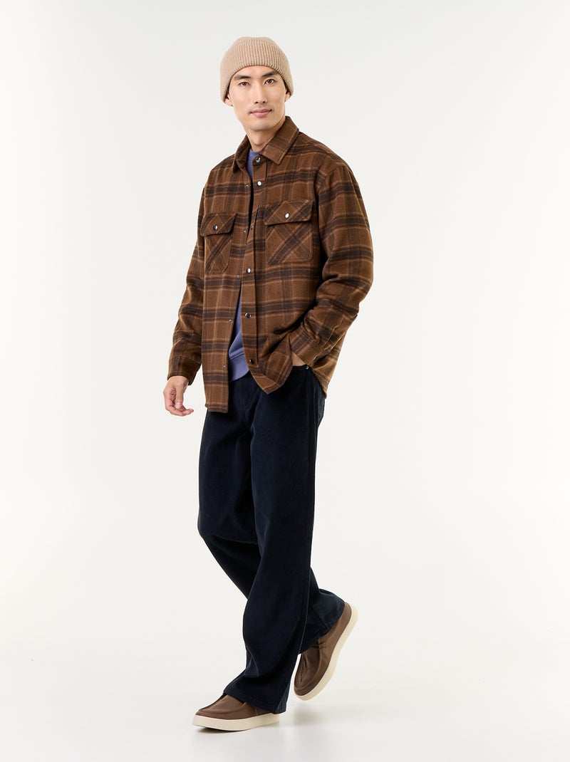 Sobrecamisa xadrez de flanela Castanho - Kiabi