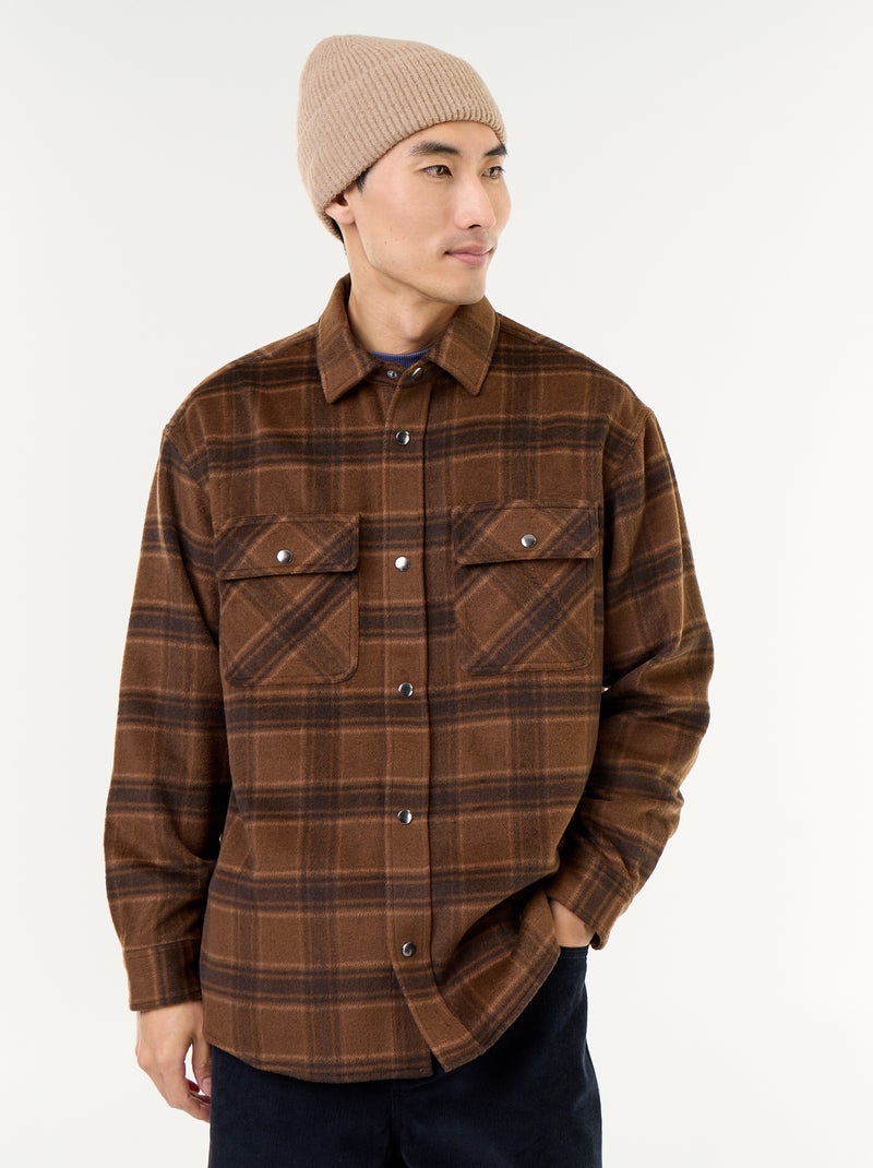 Sobrecamisa xadrez de flanela Castanho - Kiabi
