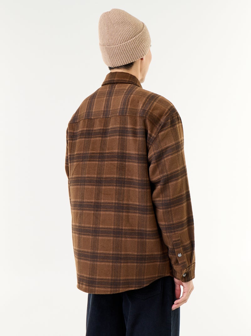 Sobrecamisa xadrez de flanela Castanho - Kiabi