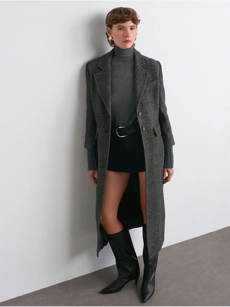 Sobretudo comprido em tweed texturizado dilvin Cinza-preto - Kiabi