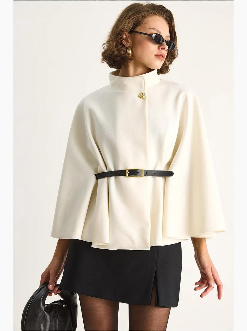 Sobretudo comprido oversized em mistura de lã lucci Creme - Kiabi