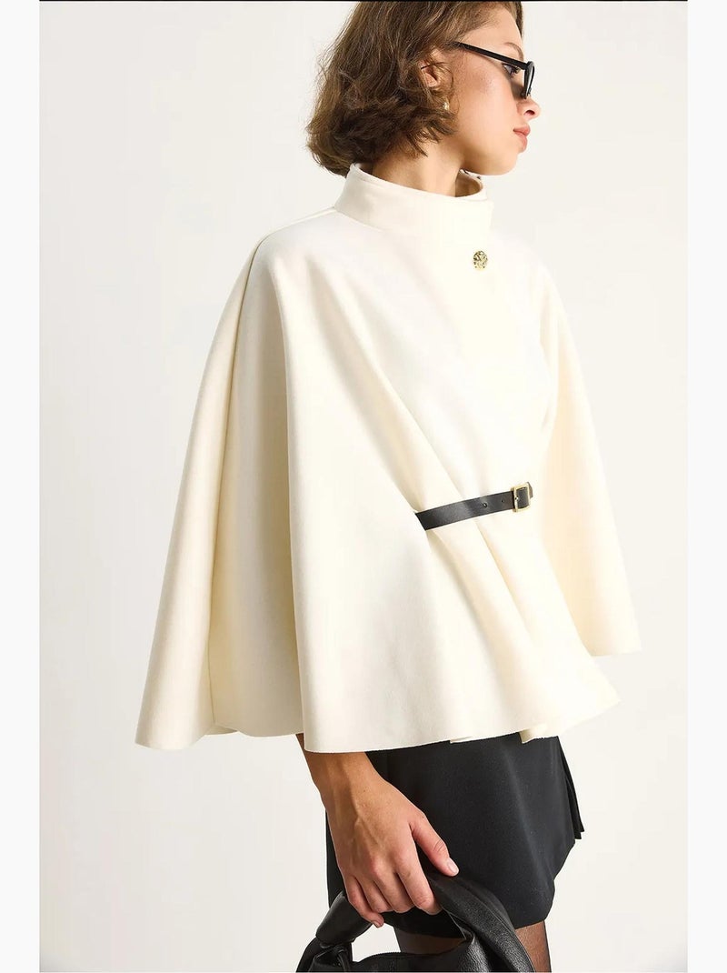 Sobretudo comprido oversized em mistura de lã lucci Creme - Kiabi