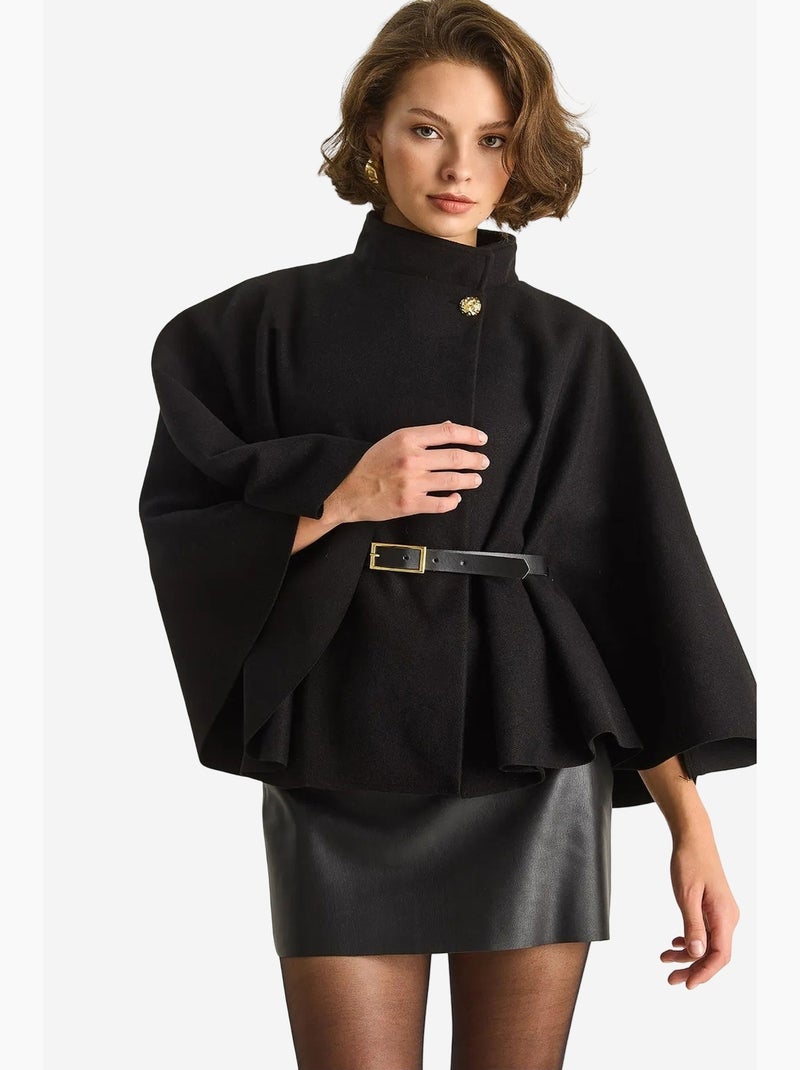 Sobretudo comprido oversized em mistura de lã lucci Preto - Kiabi