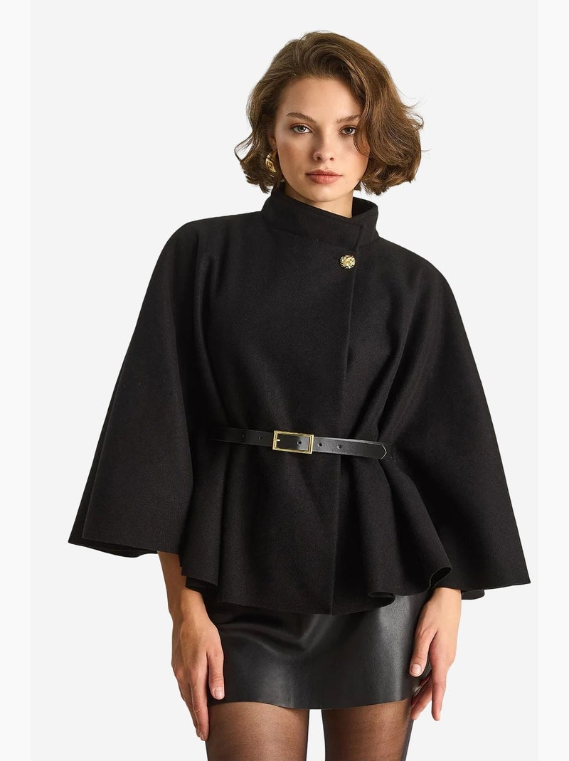 Sobretudo comprido oversized em mistura de lã lucci Preto - Kiabi