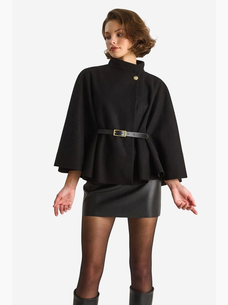 Sobretudo comprido oversized em mistura de lã lucci Preto - Kiabi
