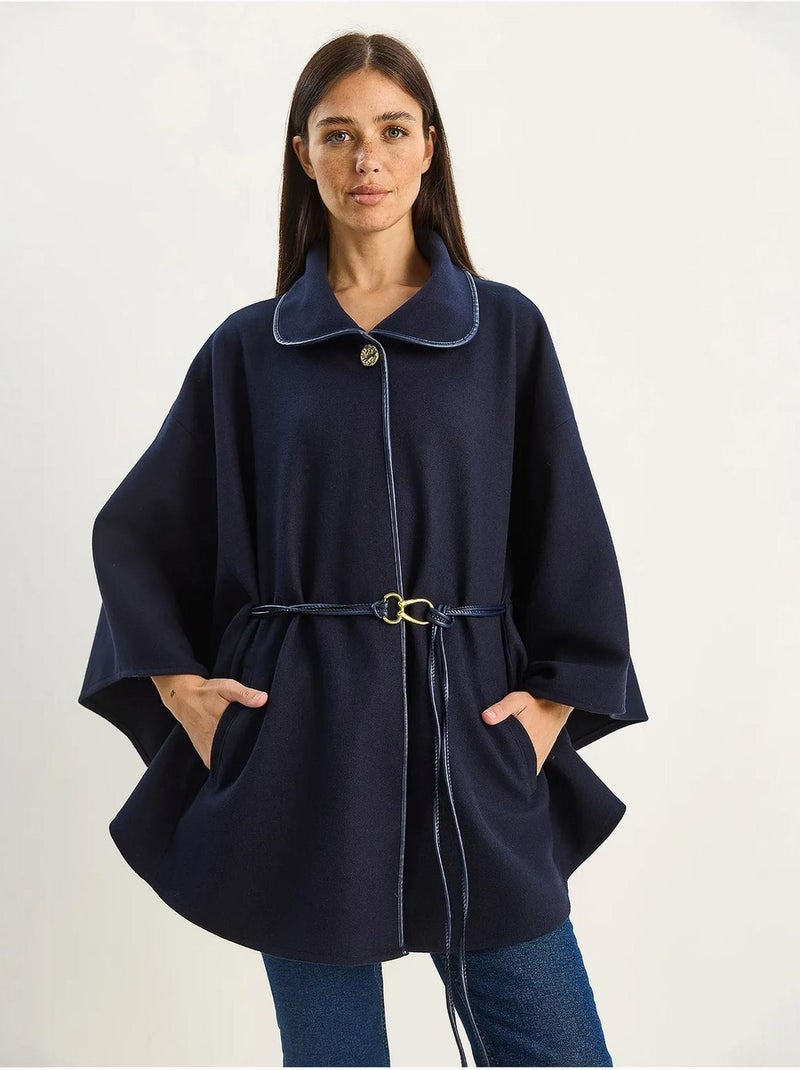 Sobretudo comprido oversized em mistura de lã texturizada com colarinho de casaco lucci Azul-marinho - Kiabi
