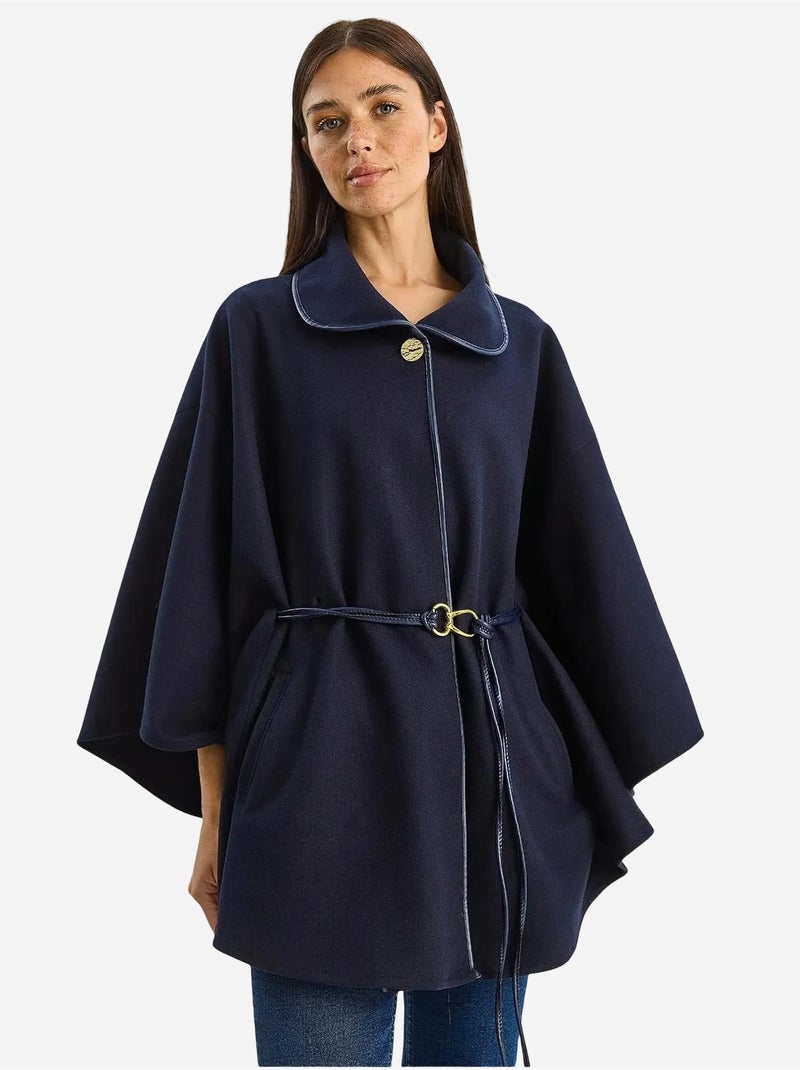 Sobretudo comprido oversized em mistura de lã texturizada com colarinho de casaco lucci Azul-marinho - Kiabi