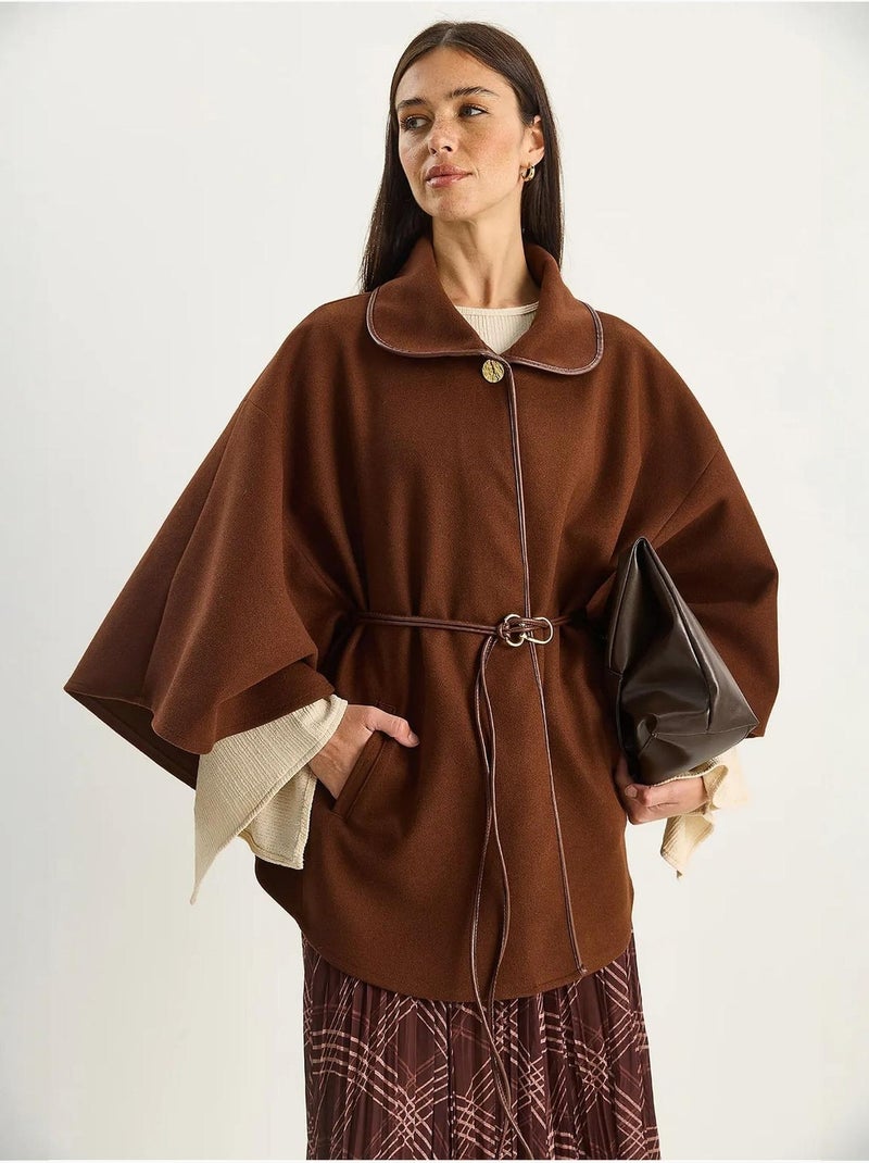 Sobretudo comprido oversized em mistura de lã texturizada com colarinho de casaco lucci Castanho-chocolate - Kiabi