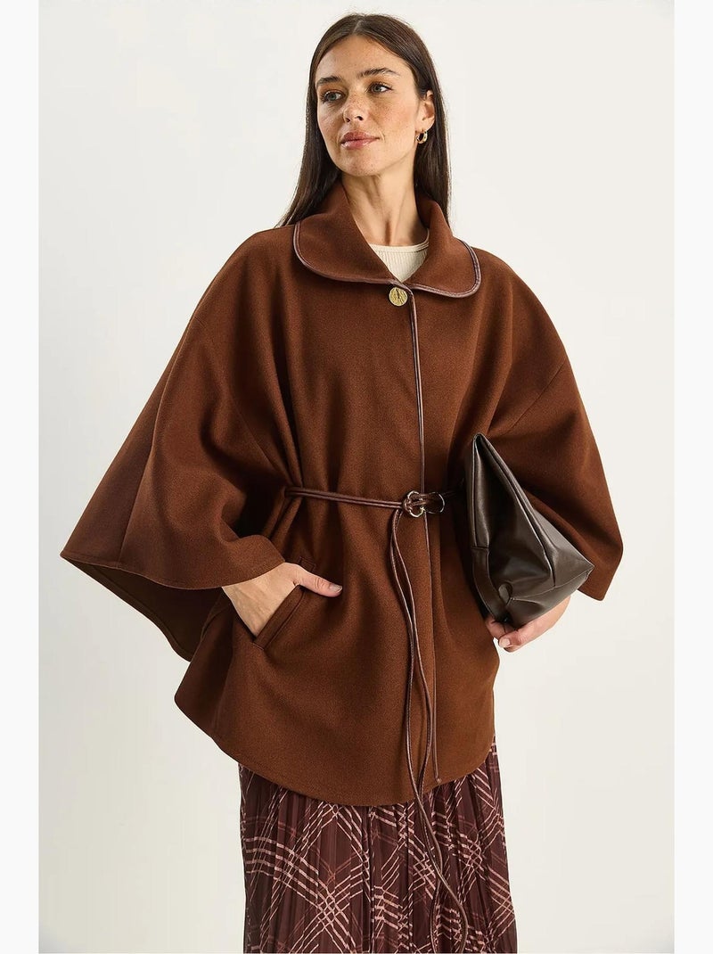Sobretudo comprido oversized em mistura de lã texturizada com colarinho de casaco lucci Castanho-chocolate - Kiabi