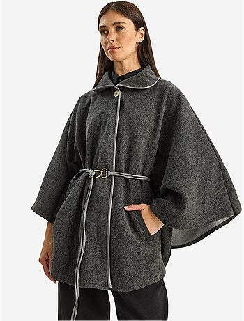 Sobretudo comprido oversized em mistura de lã texturizada com colarinho de casaco lucci