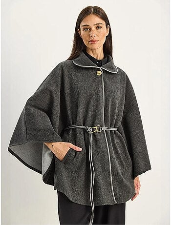 Sobretudo comprido oversized em mistura de lã texturizada com colarinho de casaco lucci