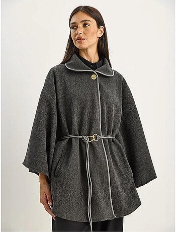 Sobretudo comprido oversized em mistura de lã texturizada com colarinho de casaco lucci