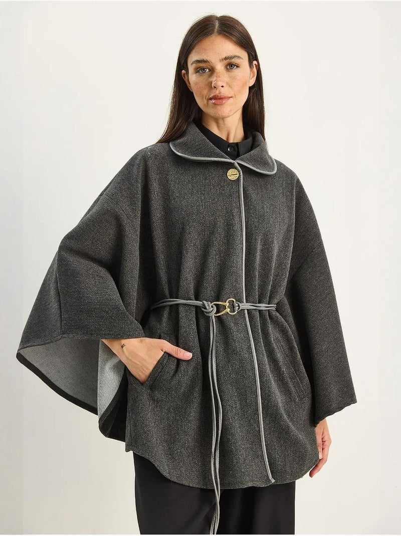 Sobretudo comprido oversized em mistura de lã texturizada com colarinho de casaco lucci Cinza-preto - Kiabi