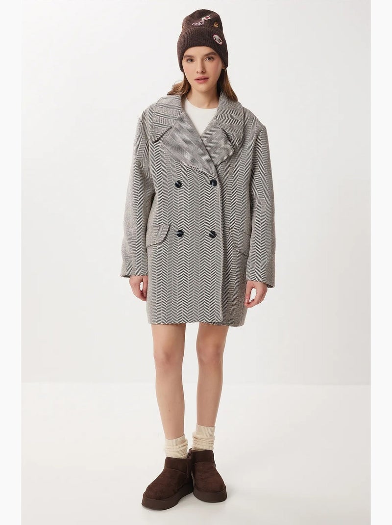 Sobretudo midi oversized em lã e algodão com padrão espinha de peixe istanbul Multicolorido - Kiabi