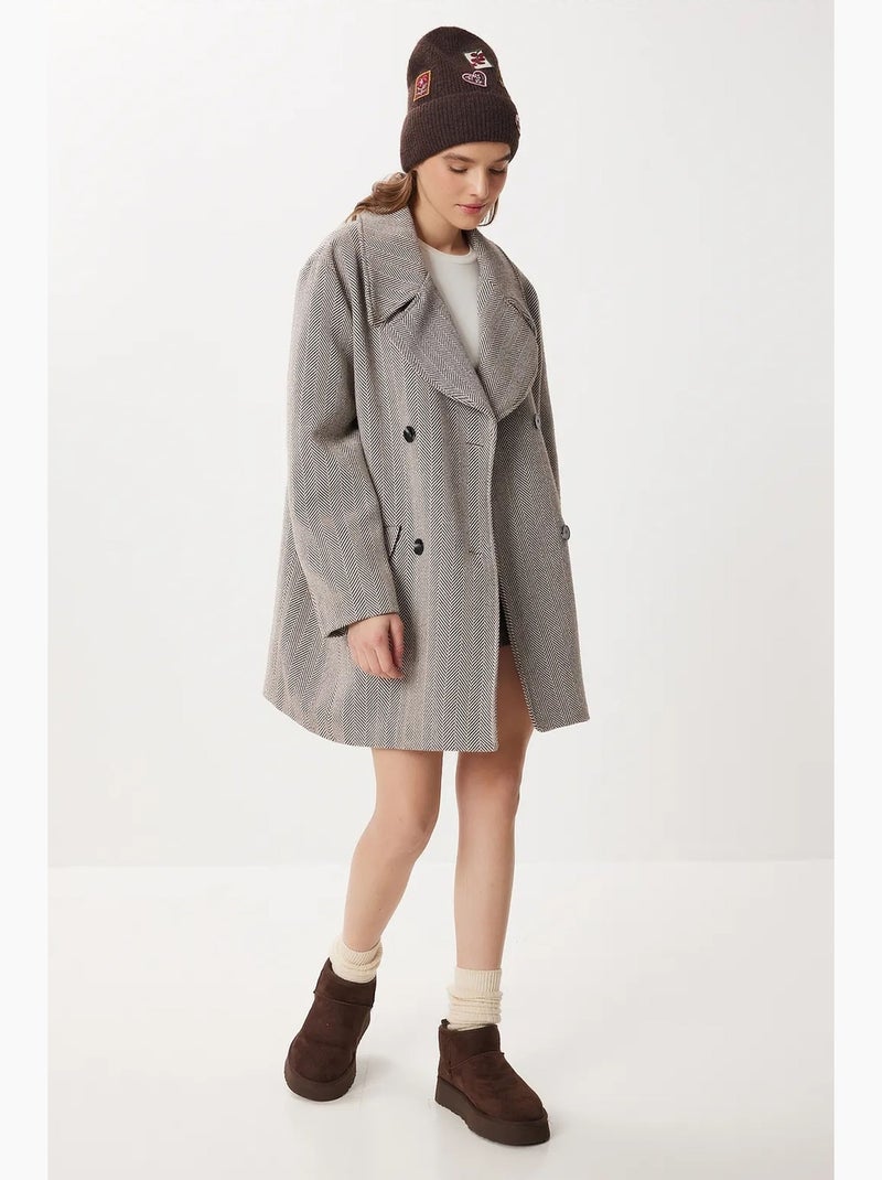 Sobretudo midi oversized em lã e algodão com padrão espinha de peixe istanbul Multicolorido - Kiabi