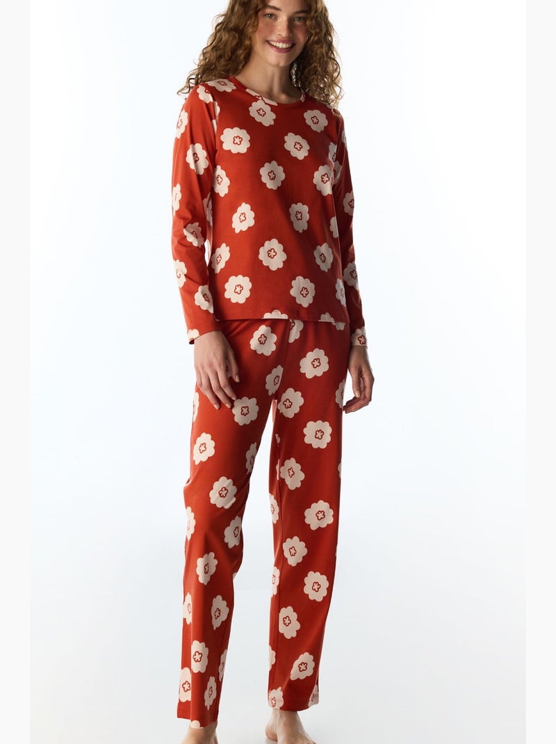 Soft bloom conjunto de pijama comprido com calças e mangas compridas floral penti Branco Vermelho - Kiabi
