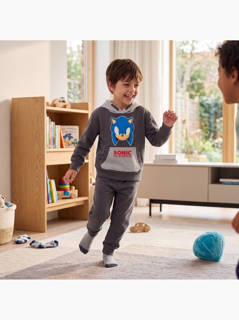 Sonic - camisola com capuz estampada, bolso tipo canguru Cinza - Kiabi
