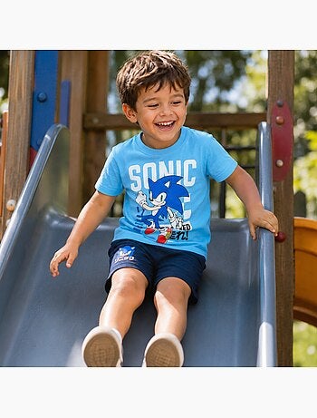 Sonic - Conjunto t-shirt e calção menino com padrão
