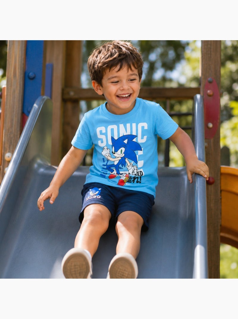 Sonic - Conjunto t-shirt e calção menino com padrão Azul - Kiabi