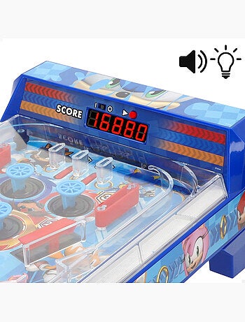 Sonic pinball, jogo de arcade de mesa com luzes e sons.