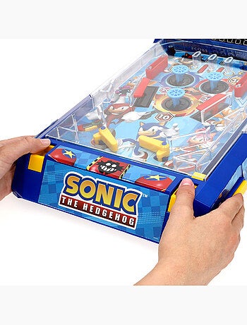 Sonic pinball, jogo de arcade de mesa com luzes e sons.