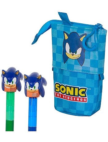 Sonic The Hedgehog Sight Estojo Cute + 2 Canetas de Gel Apagáveis, Azul