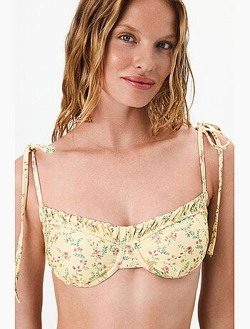 Sonya top de biquíni bandeau com aro e flores penti