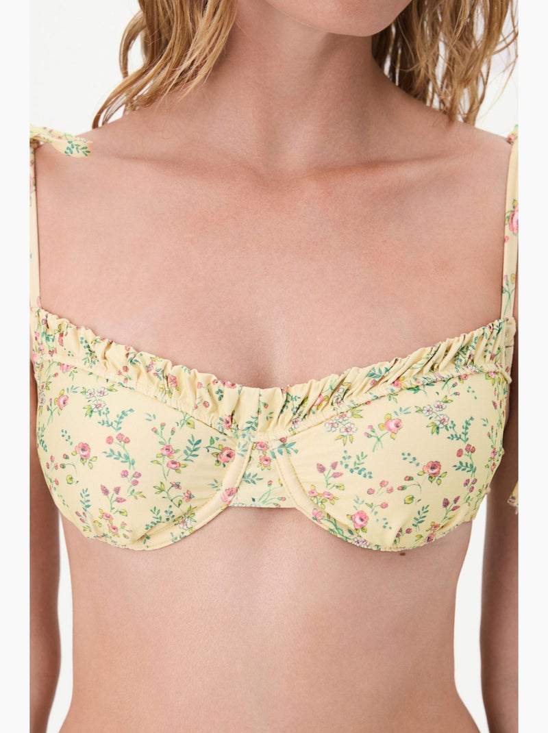 Sonya top de biquíni bandeau com aro e flores penti Amarelo-limão - Kiabi