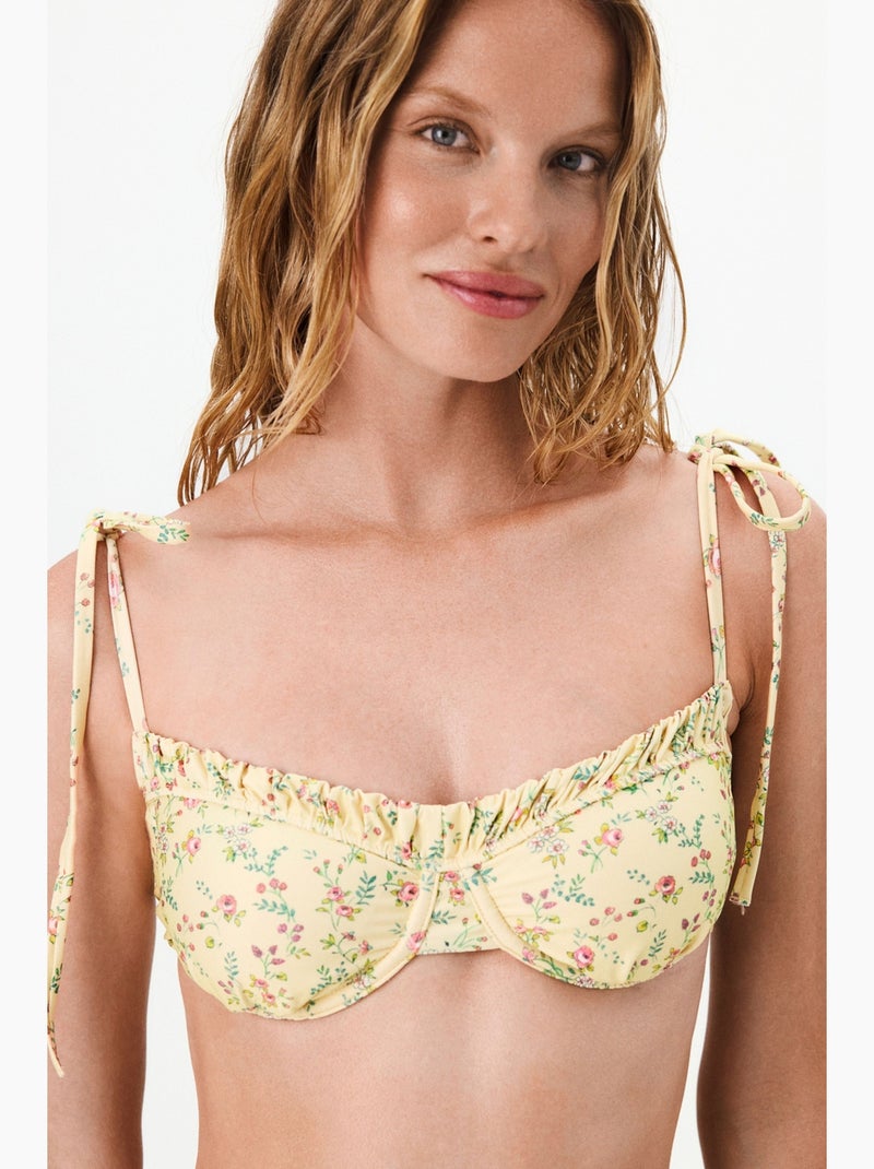 Sonya top de biquíni bandeau com aro e flores penti Amarelo-limão - Kiabi
