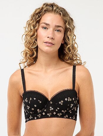 Soutien-bra com efeito push-up em tule bordado