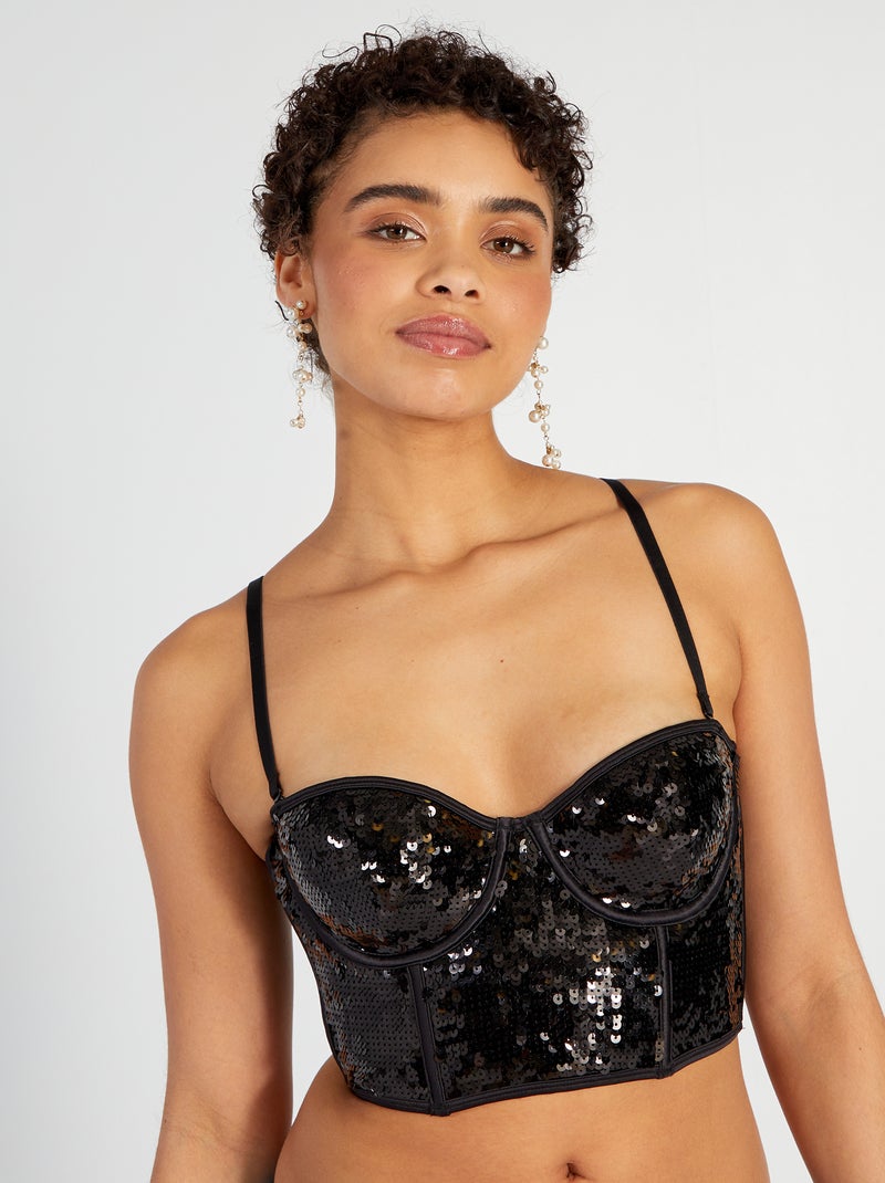 Soutien corpete com lantejoulas Preto - Kiabi