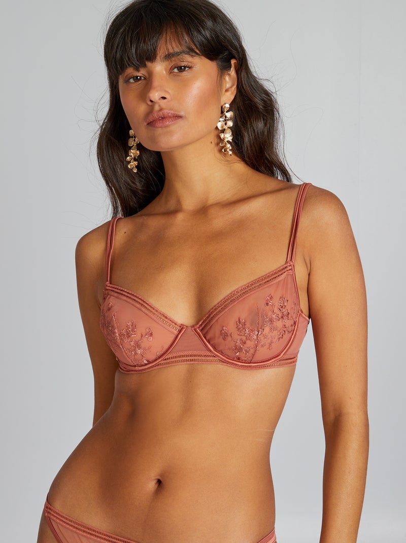 Soutien decotado com tule bordado ROSA - Kiabi
