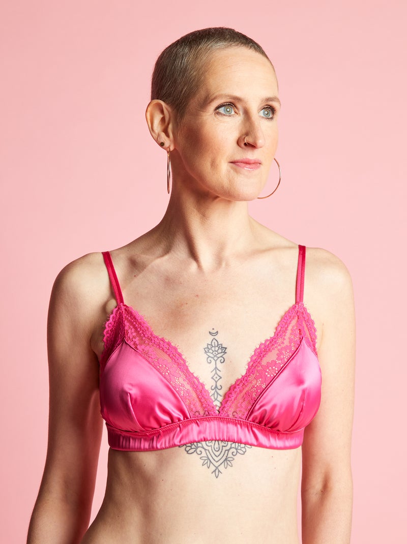 Soutien em forma de triângulo de renda e acetinado Rosa Quente - Kiabi