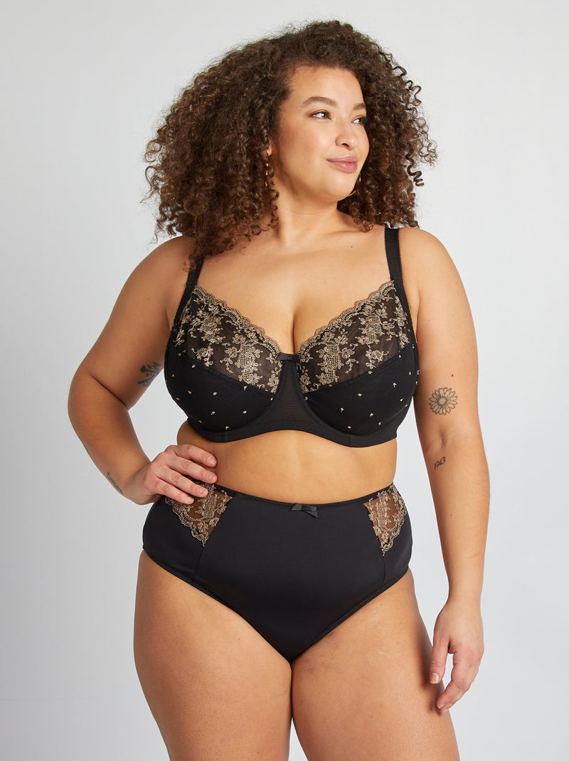 Soutien em malha e bordados Preto - Kiabi