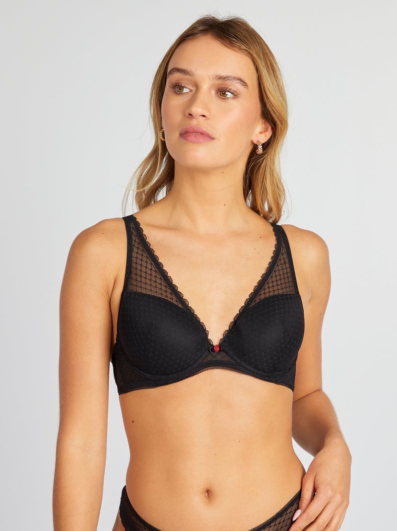 Soutien em renda com efeito lenço Preto - Kiabi