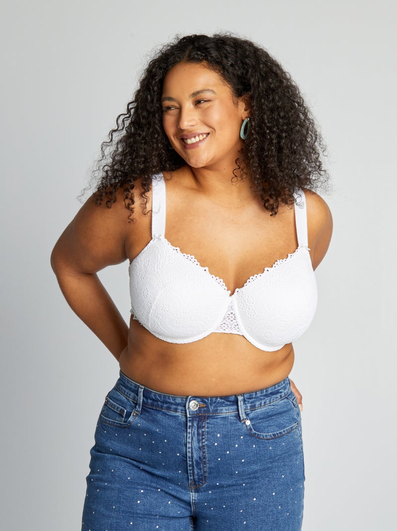 Soutien envolvente liso em renda Branco - Kiabi