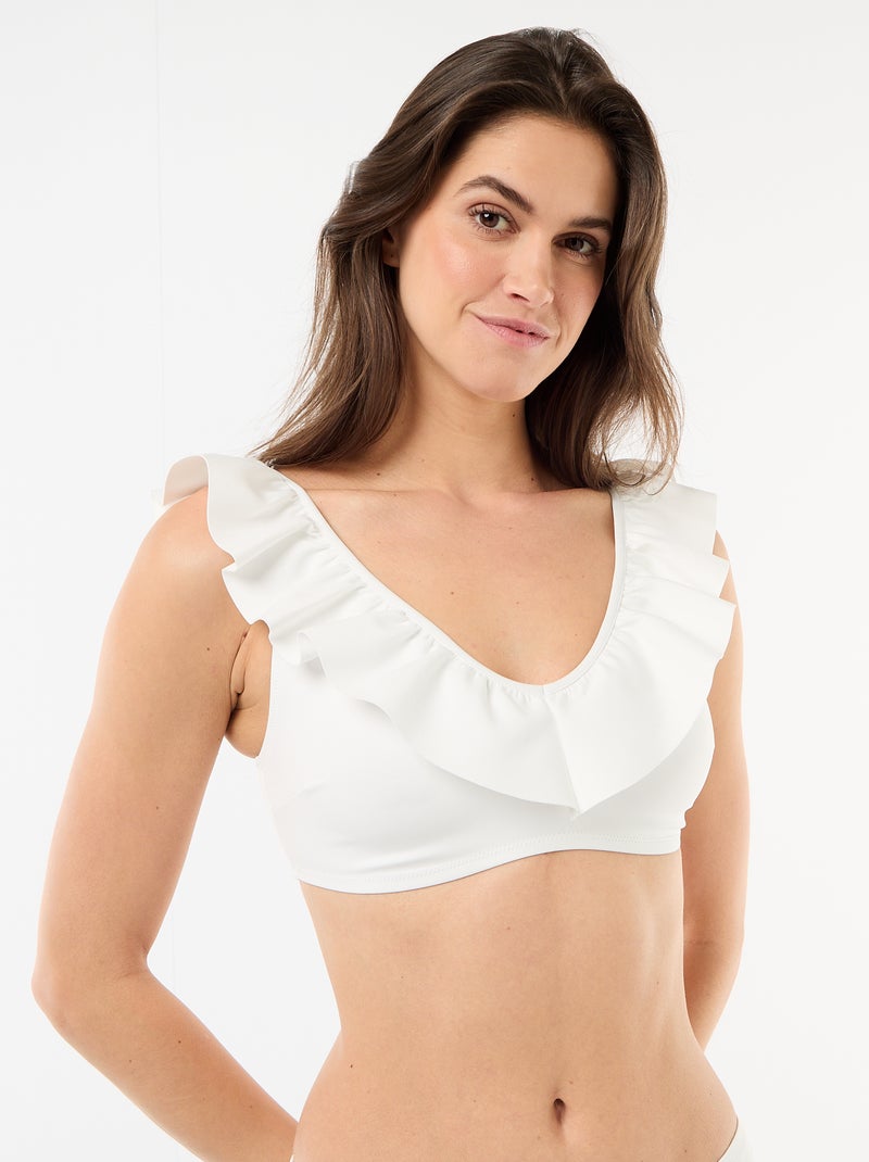 Soutien-gonete de banho com folhos em microfibra suave Branco - Kiabi