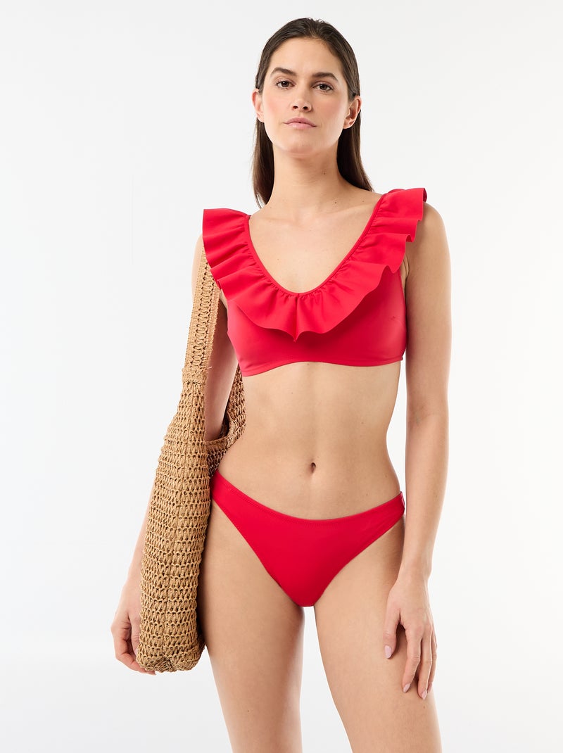Soutien-gonete de banho com folhos em microfibra suave Vermelho - Kiabi