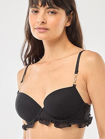 Soutien-gorge cai-cai em tule às riscas