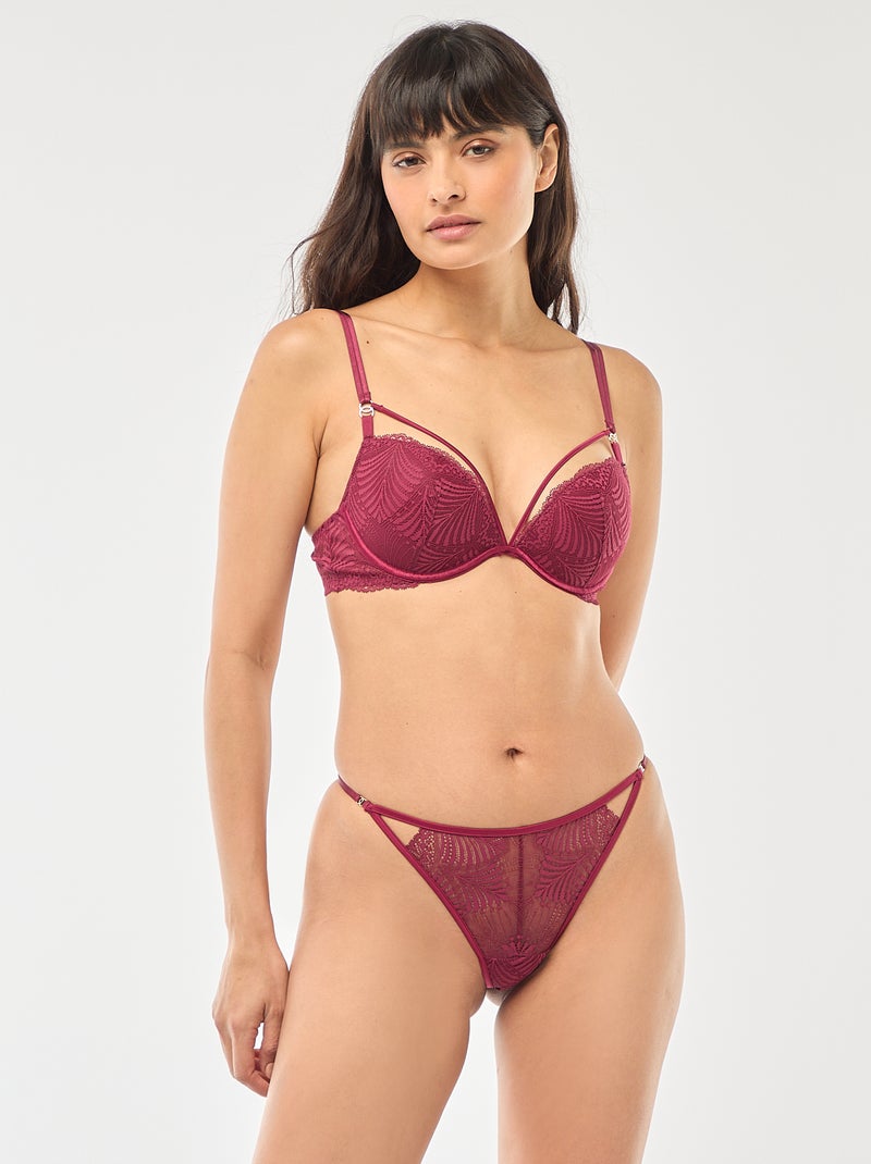 Soutien-gorge push up em renda folhagem Vermelho - Kiabi