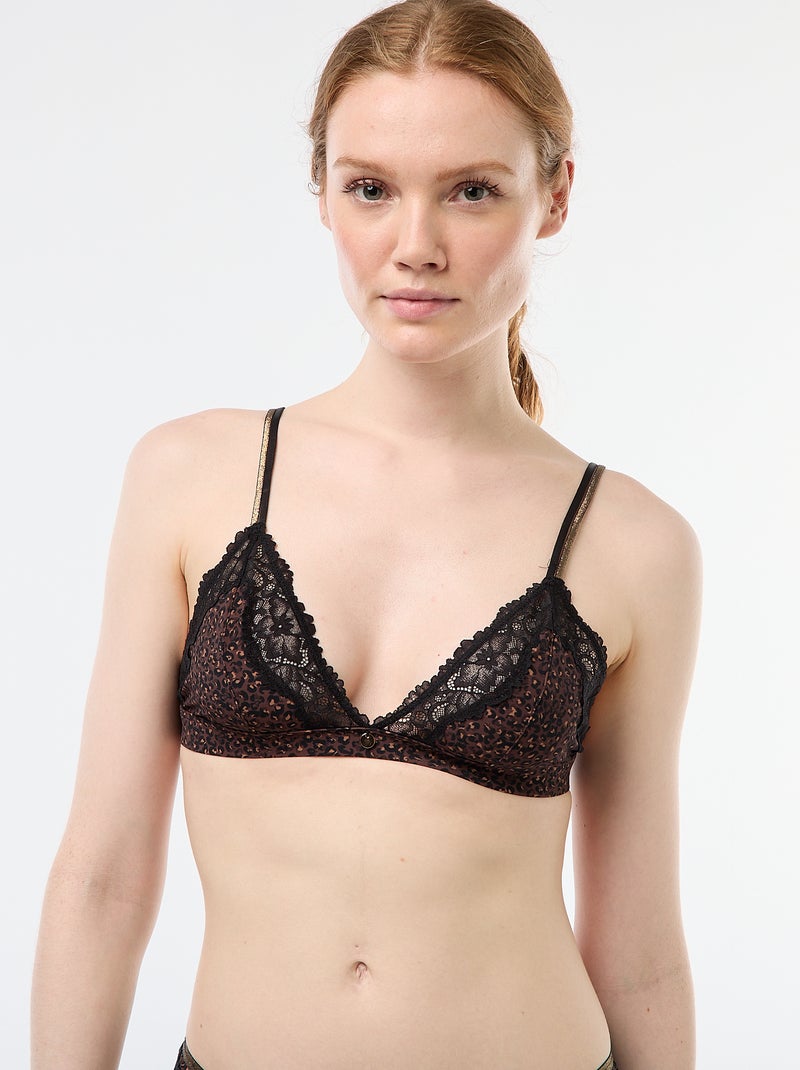 Soutien-gorge triângulo estampado sem aros Castanho - Kiabi