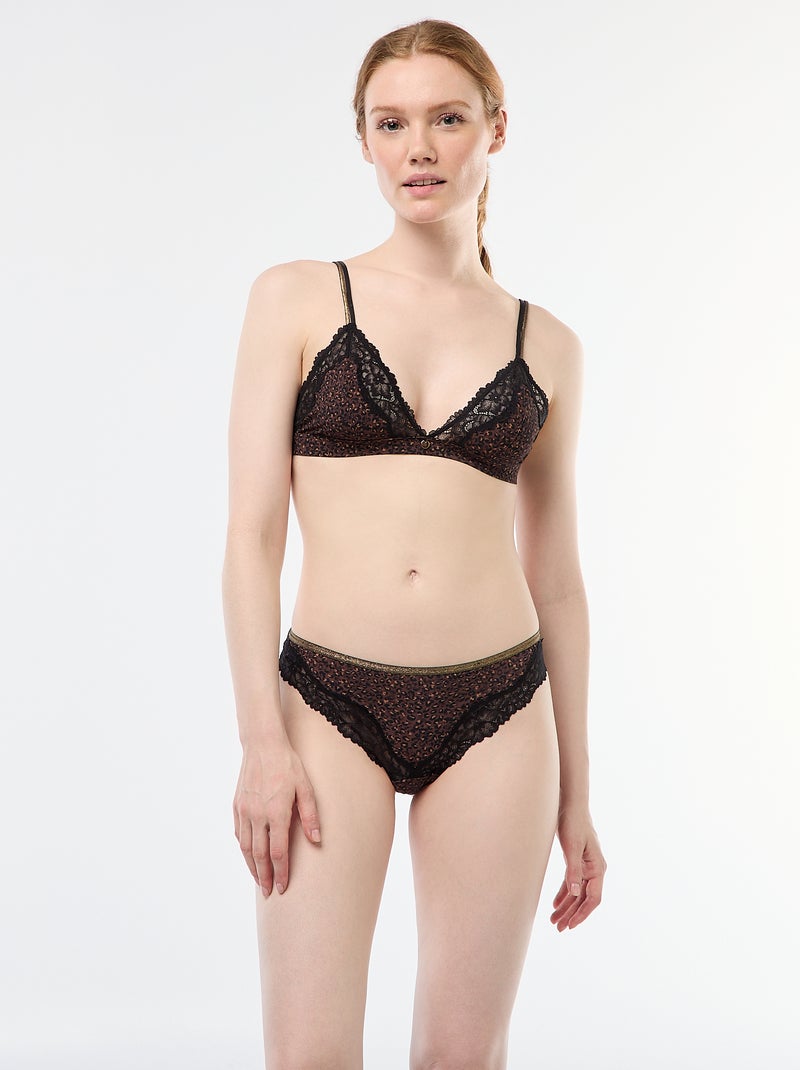 Soutien-gorge triângulo estampado sem aros Castanho - Kiabi