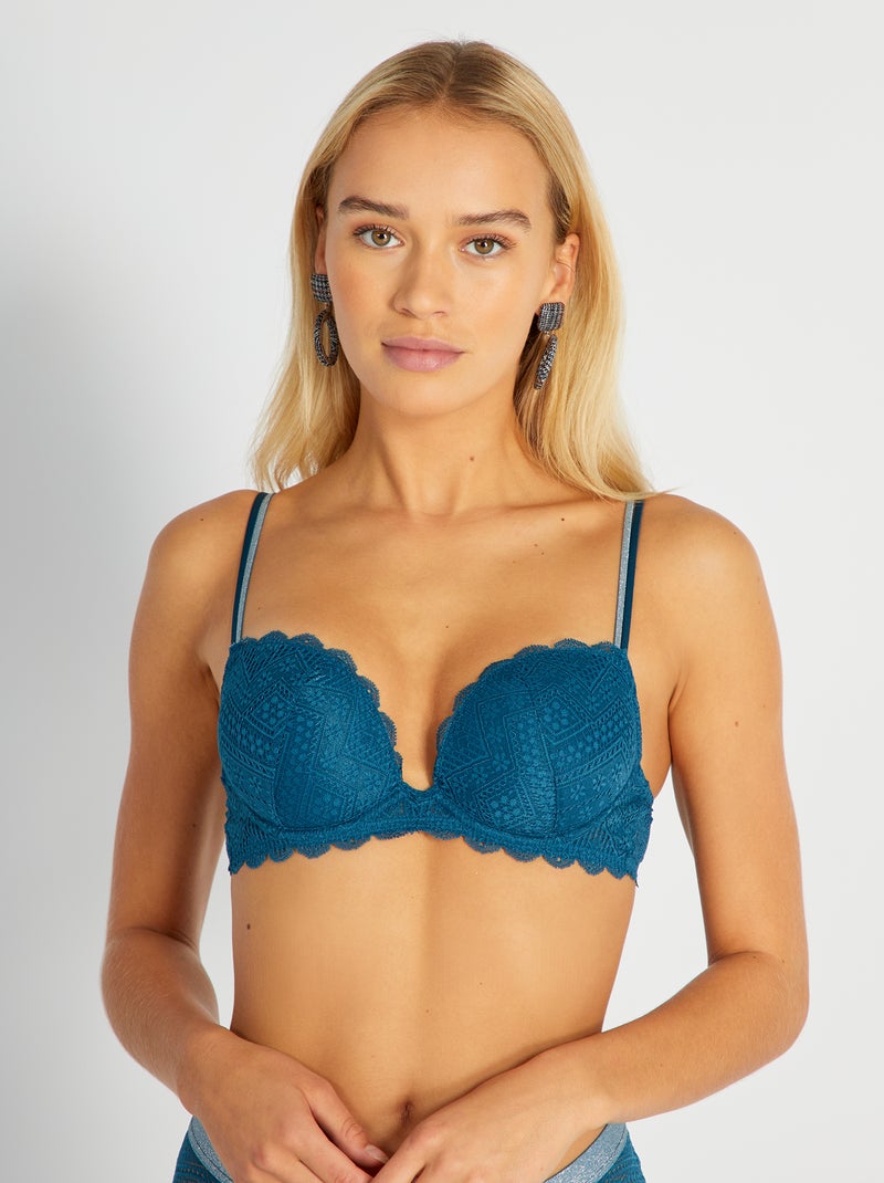 Soutien push-up de renda Azul Escuro - Kiabi