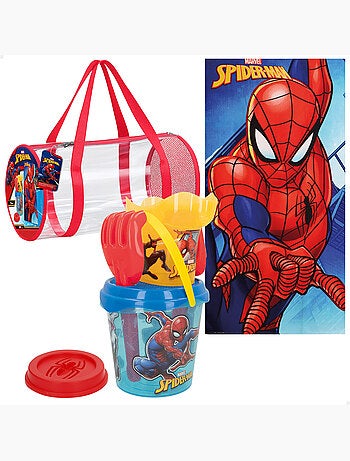 Spider-man conjunto de balde de praia com acessórios toalha e saco