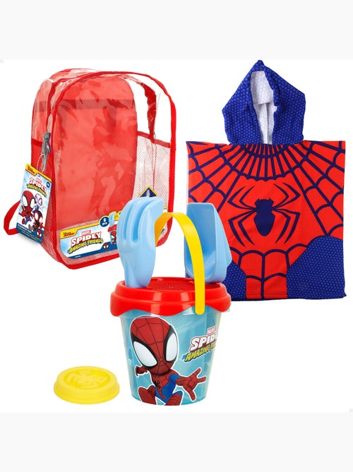 Spidey conjunto de praia com balde accesórios mochila e poncho - Kiabi